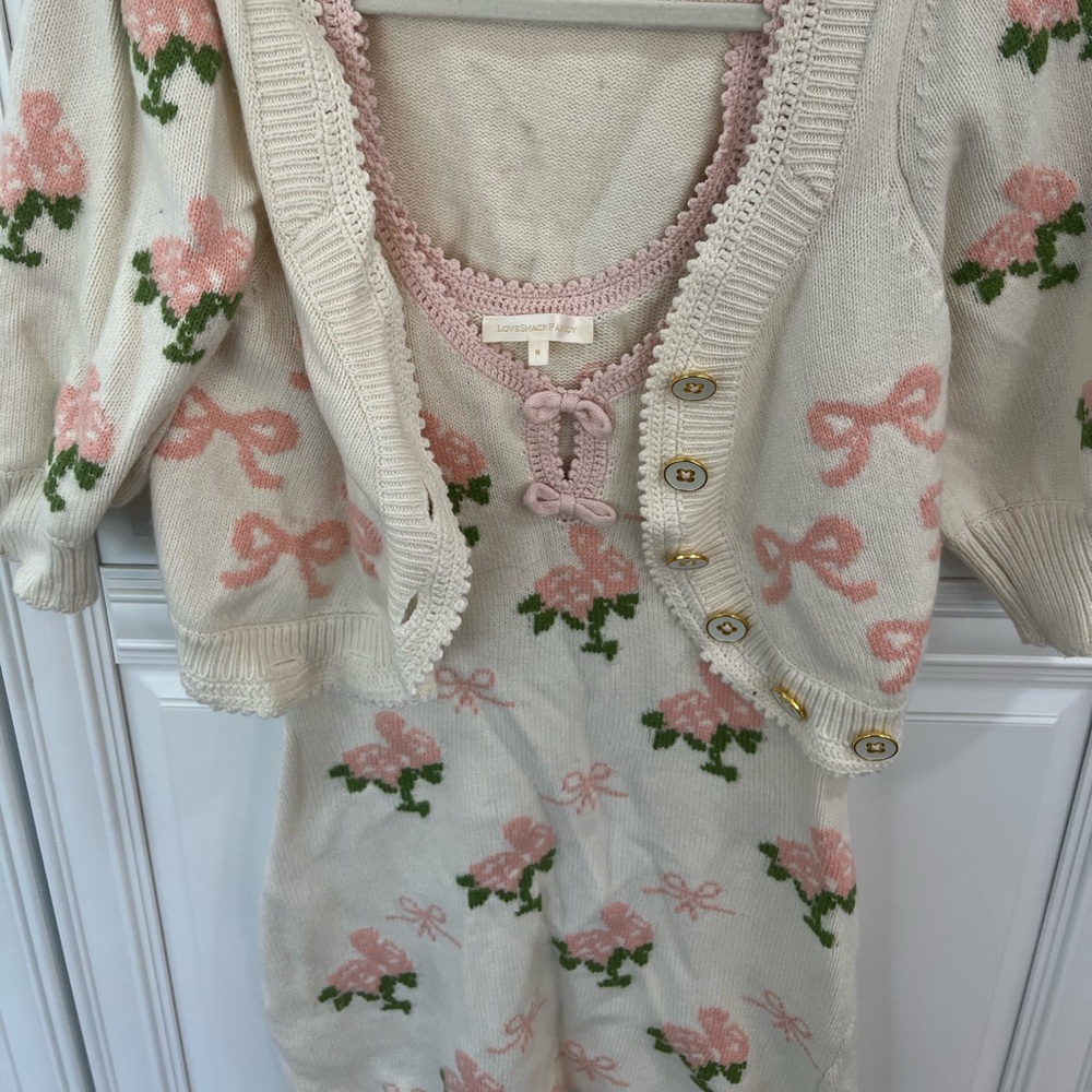 LoveShackFancy Cream and Pink Floral Cardigan Set - Picture 2 of 9